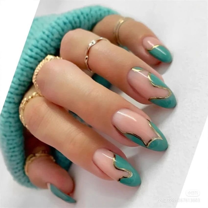 24Pcs/Set Press on Nails Gradient Point Drill Ballet Wearing False Nails Long French Stick on Nail Artificial Acrylic Fake Nails
