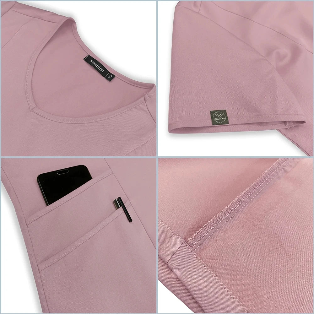 Medical Nurse Uniforms Nursing Scrubs Tops For Women Short Sleeve XXL Beauty Work Blouse Pockets Surgical Uniform Clinical Shirt