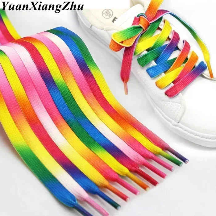 Colorful Rainbow Gradient Flat Shoelaces for Canvas Casual Shoes Chromatic Colour 80CM/100CM/120CM/150 Length Eye Catching Short Laces