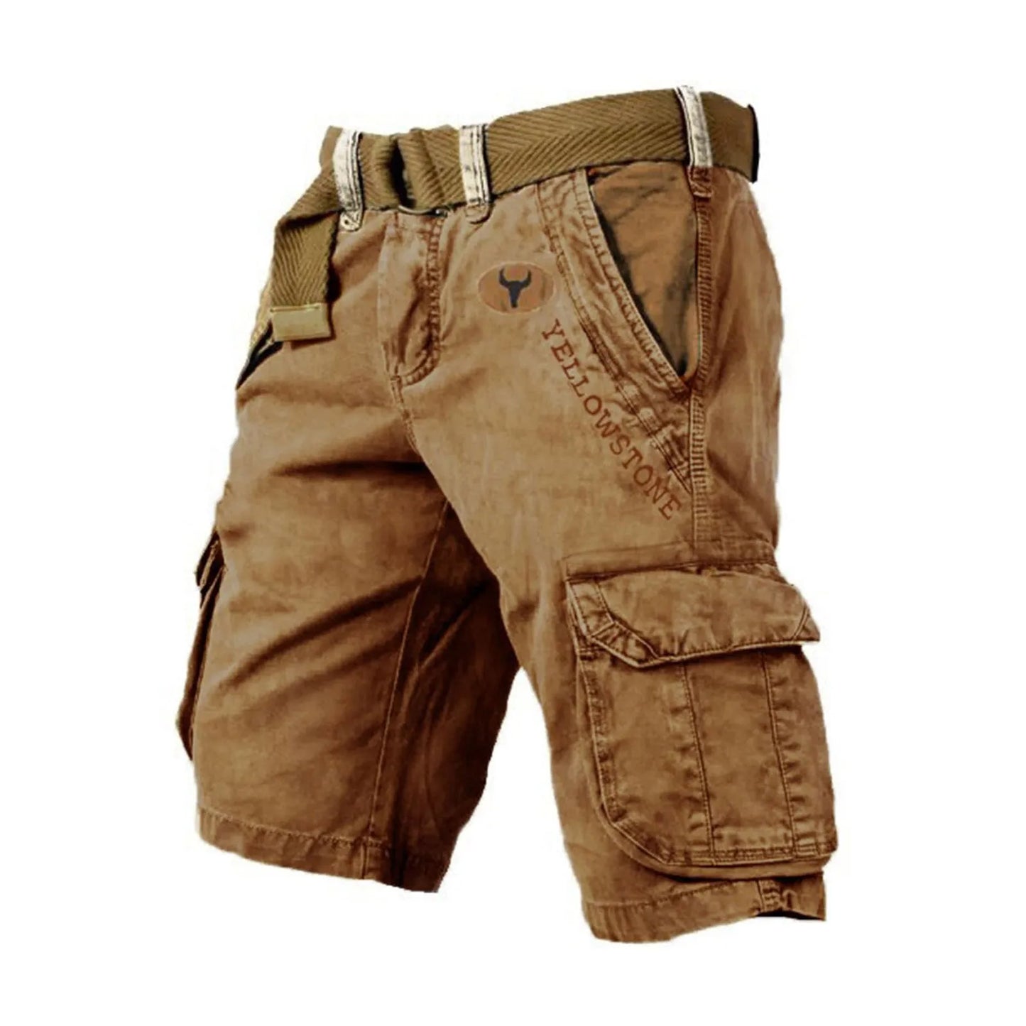 Mens Shorts Cargo Sport Loose Wear Five Quarter Casual Pants Elastic Rope Breathable Tie-Foot Shorts