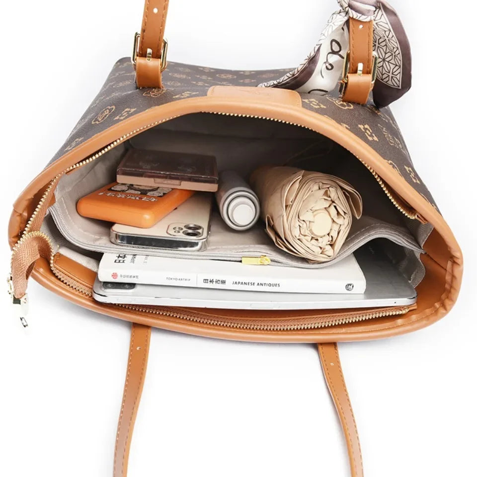 Quality Soft Leather Shoulder Bag for Women with Luxury Print Designer Handbag Casual Tote Commuting Messenger Sac A Main