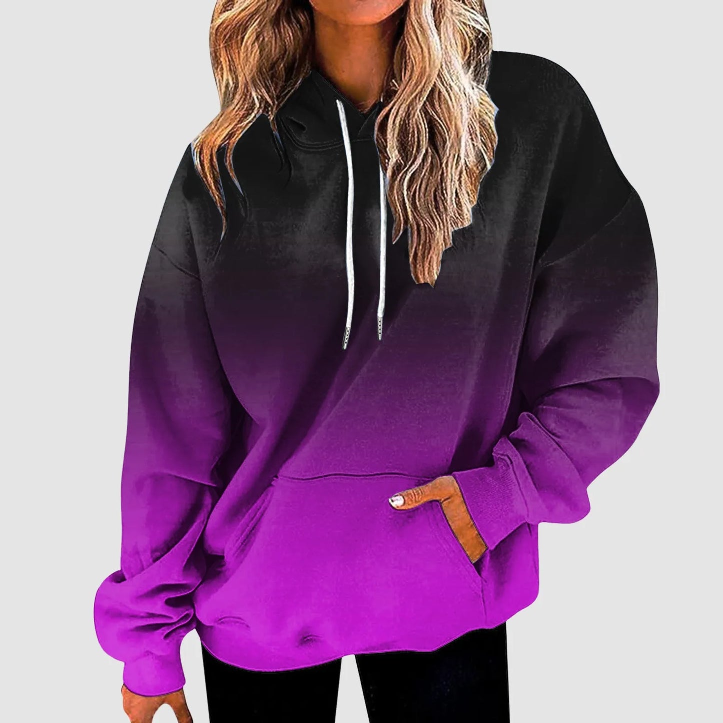 Women's Gradient Color Casual Hoodies Long Sleeve Oversized Sweatshirts Loose Fitted Drop-Shoulder Hooded Pullover худи женский