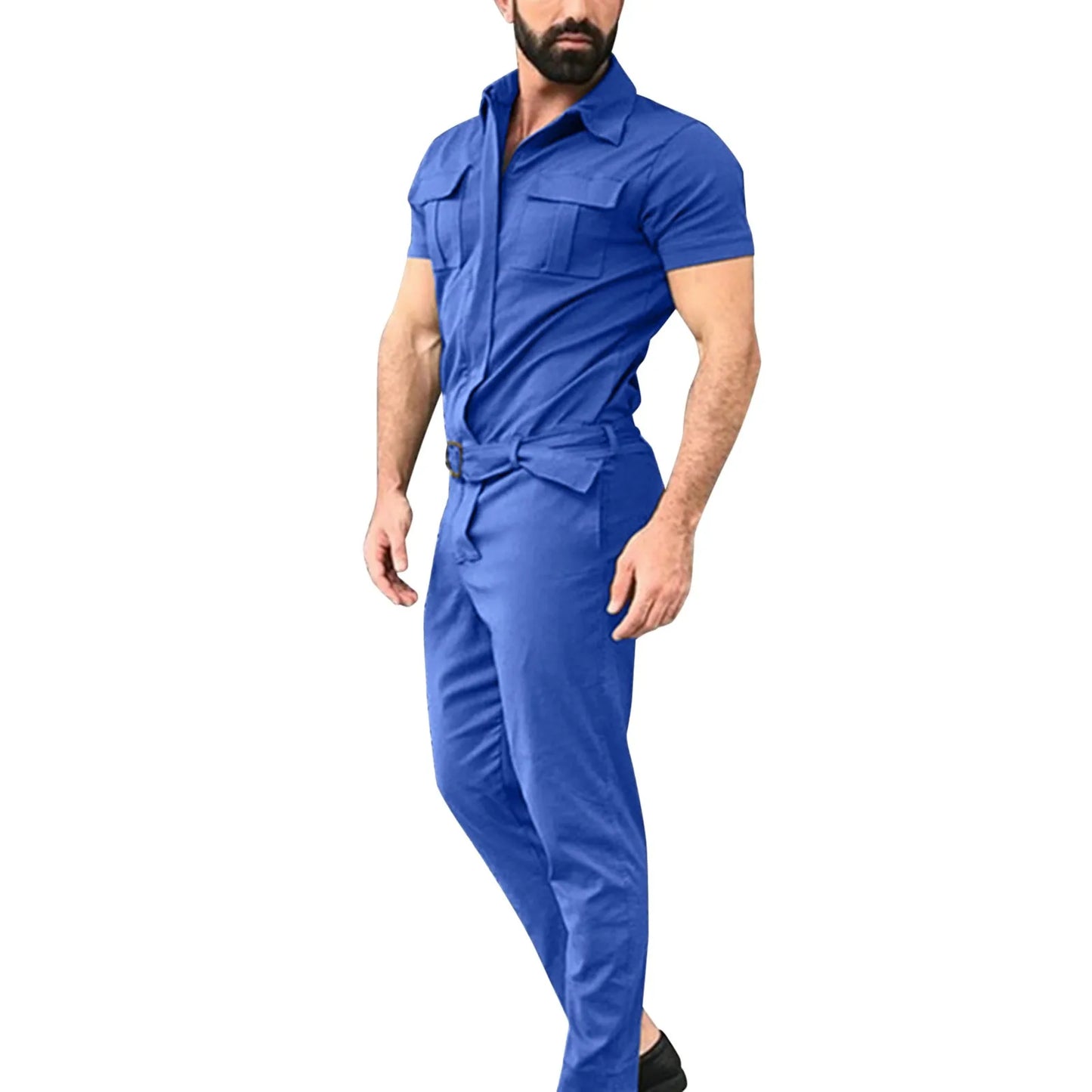 2024 New Men's Fashion Jumpsuit Solid Color Belted Cargo Pants for Leisure Fitting Clothing