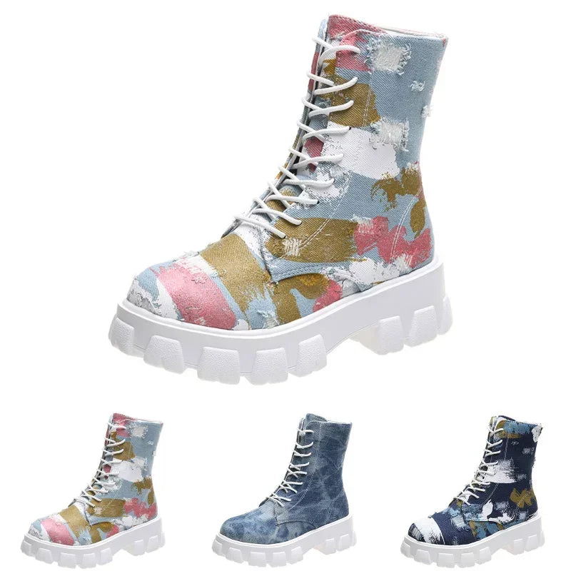 2023 Style Fashion Shoes Breathable Thick-soled Retro Slip-on Combat Boot Fashionable Design Casual Boots Sapatos Femininos