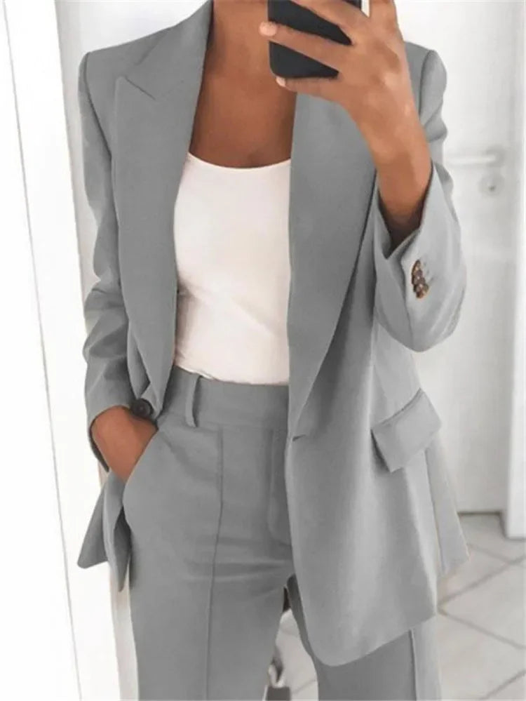 Women's Casual Long-Sleeved Blazer S-5XL Solid Color Suit Collar Button Simple Temperament Commuter plus Size Jacket