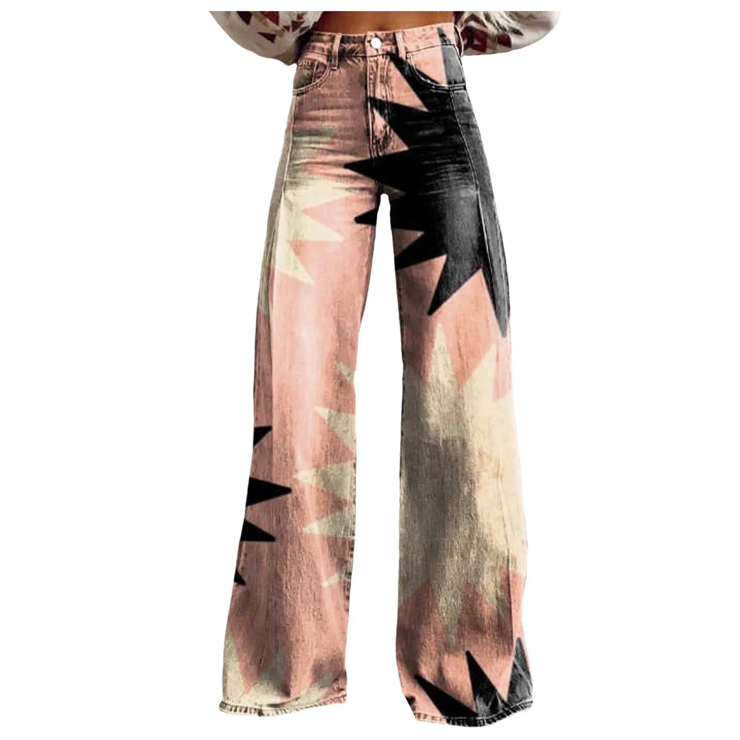 High Waisted Loose Fit Vintage Wide Leg Casual Pants for Women Fashionable 90s Floral Printed Baggy Trousers Comfortable Imitation Jeans