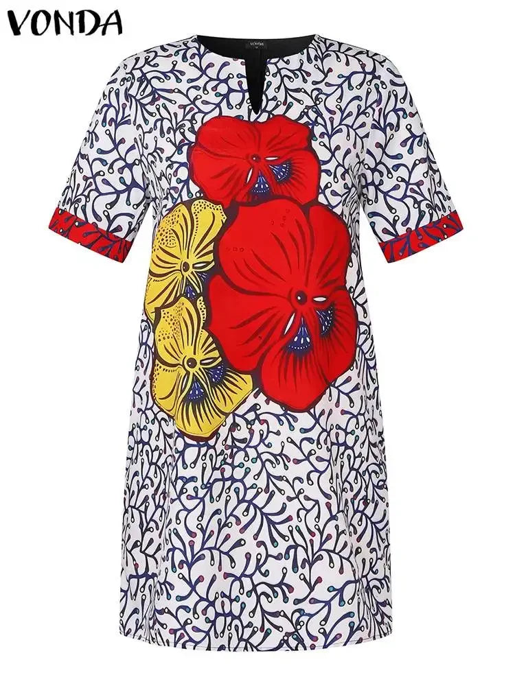 VONDA 2024 Fashion Women Elegant Dress Vintage Printed Sundress Oversized Mini Dress Casual Loose Party Short Robe Vestidos