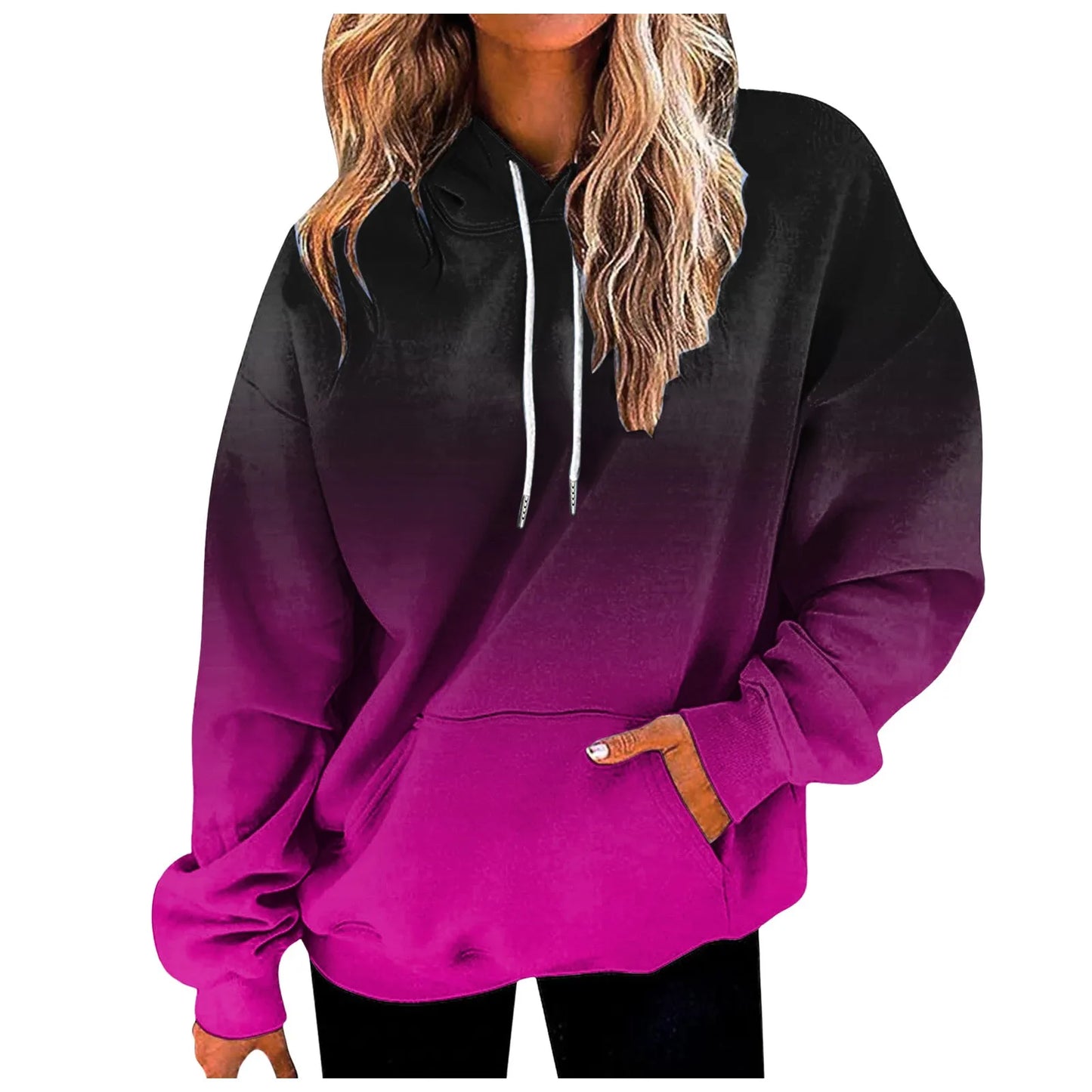 Women's Gradient Color Casual Hoodies Long Sleeve Oversized Sweatshirts Loose Fitted Drop-Shoulder Hooded Pullover худи женский