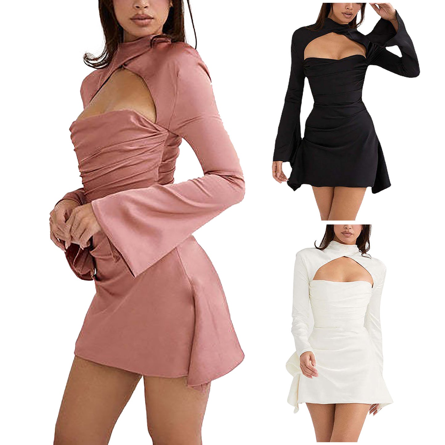 Hot Sale Gown Cut Out Elegant Party Dresses For Women Skirt Solid Open Collarbone Cheongsam Dresses Formal Occasion Dresses