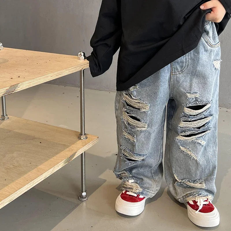 Spring Autumn Kids Baby Boys Cowboy Children's Clothing Jeans Casual Kids Baby Boys Ripped Children Jeans