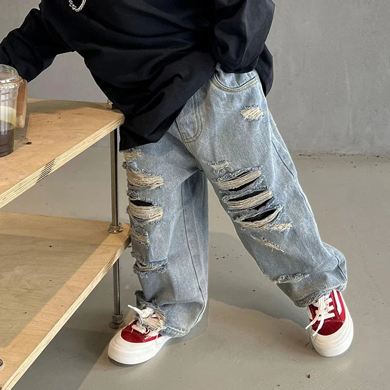 Spring Autumn Kids Baby Boys Cowboy Children's Clothing Jeans Casual Kids Baby Boys Ripped Children Jeans