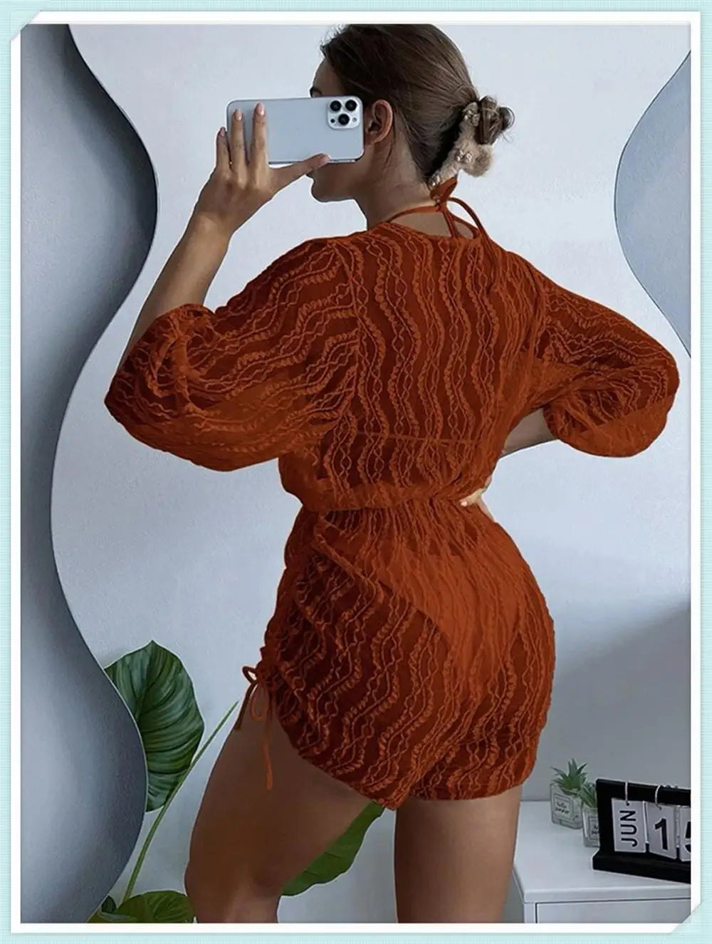 3 pieces Halter Bikini Tropical Print Swimsuit Drawstring Side Swimwear Women Long Sleeve Bathing Suit Female Swimming Beachwear