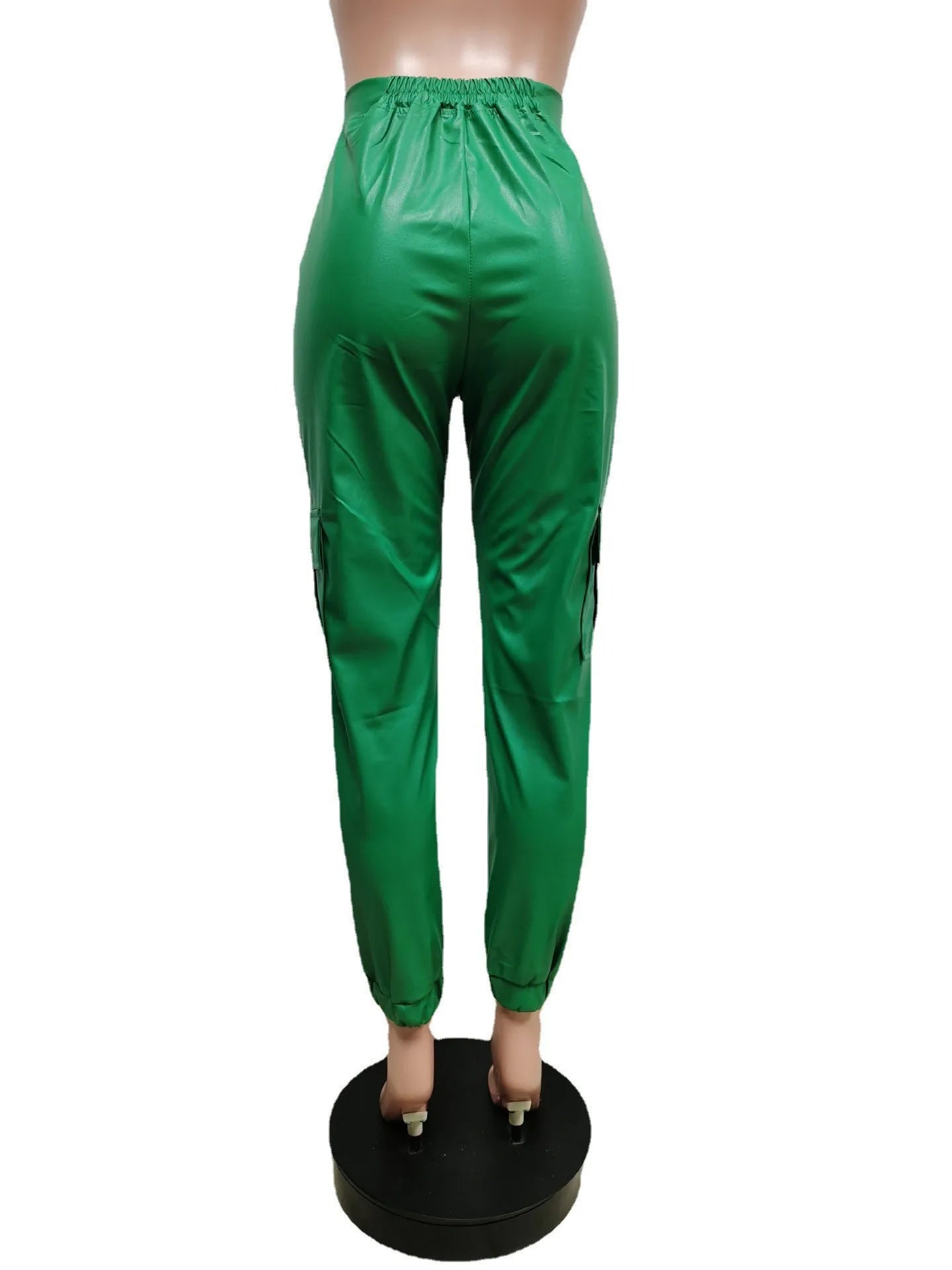 Autumn Winter Fashion Women's Trousers Faux Leather High Waisted Joggers with Zipper Multi Pocket Straight-Leg Cargo Pants