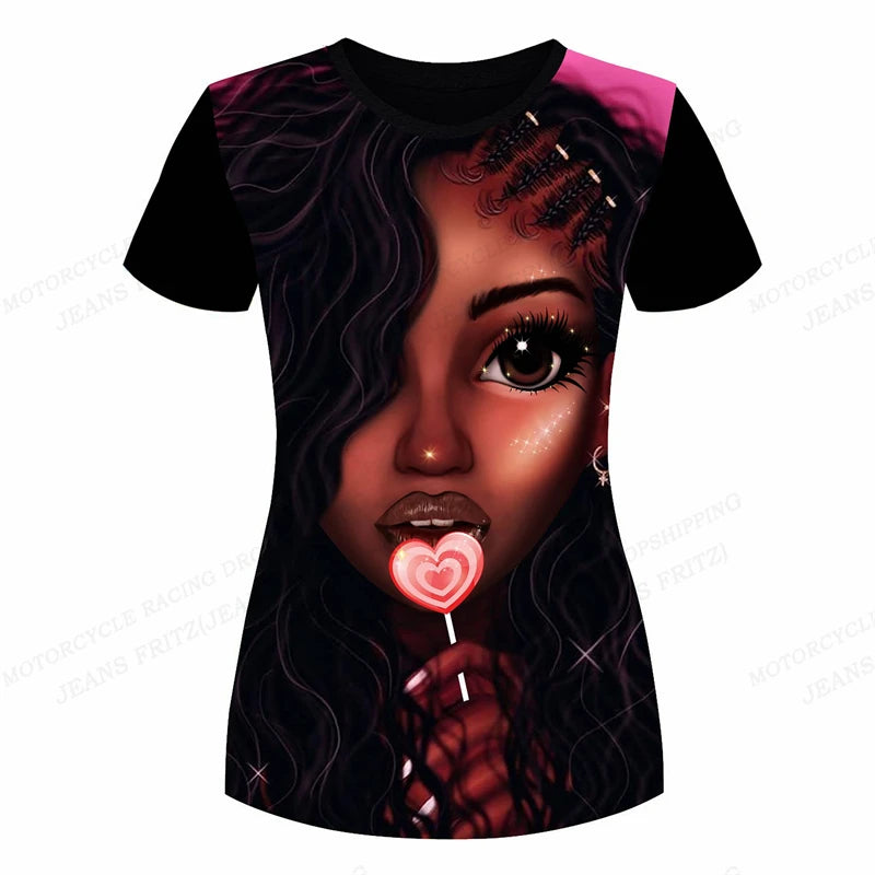 Eye Catching Short Sleeve 3D Print T-Shirt for Women Fashionable Oversized Black Top Y2K Style
