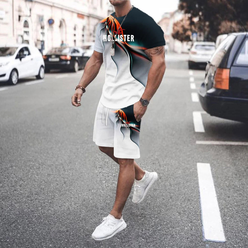 Summer Hot Men's T-shirt+shorts Set Men's Sports Set Print Leisure Fashion Breathable Short Sleeve T-shirt Set - Men's Sets