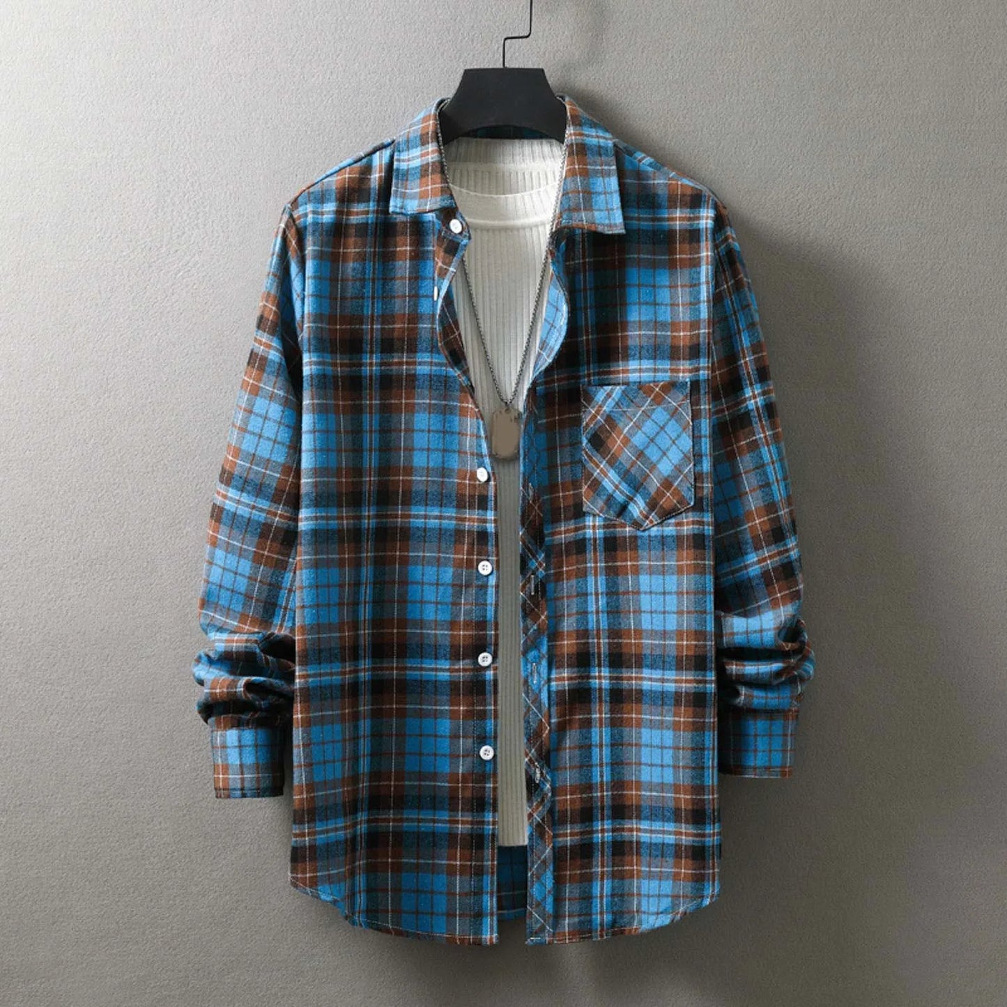Men Fashion Plaid Flannel Shirt Long Sleeve Male Pocket Buffalo Plaid Shirts Printed Button Harajuku Checked Men Shirt XXL