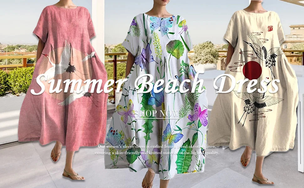 New Summer Womens Dresses Exquisite Elegant Round Neck Short Sleeve Long Pink Spotted Irregular Printed Comfortable Midi Dresses
