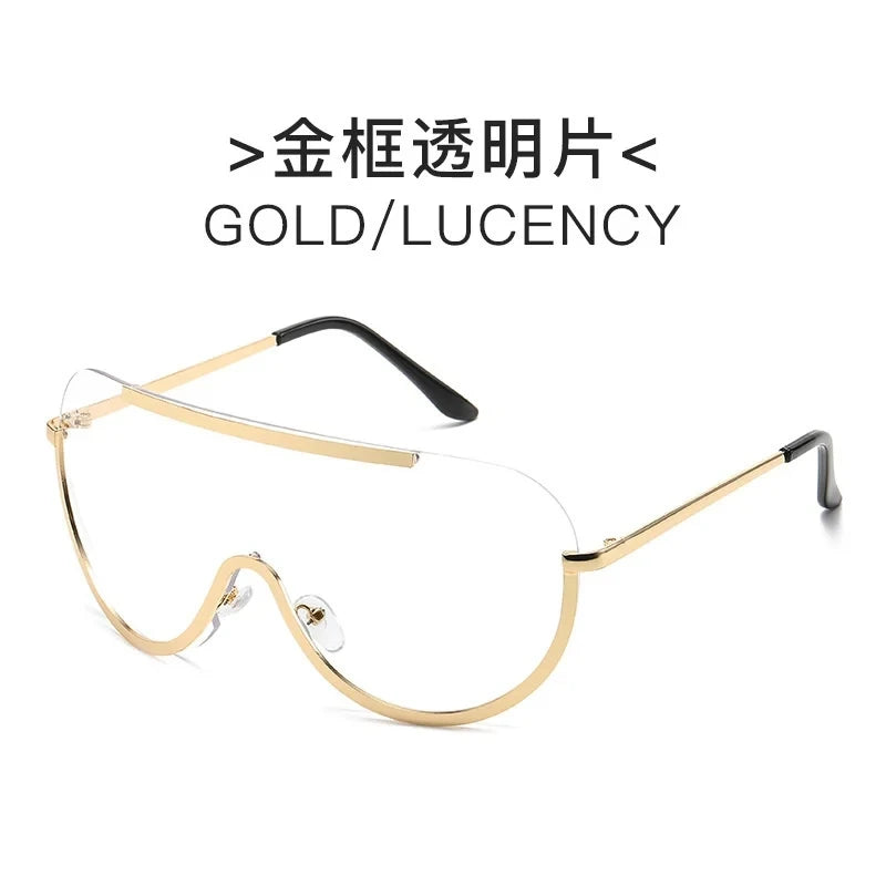 Oversized Punk Sunglasses for Women Metal Semi-Rimless Big Shades with Shield Lens Gradient Photochromic UV400 Fashion Eyewear