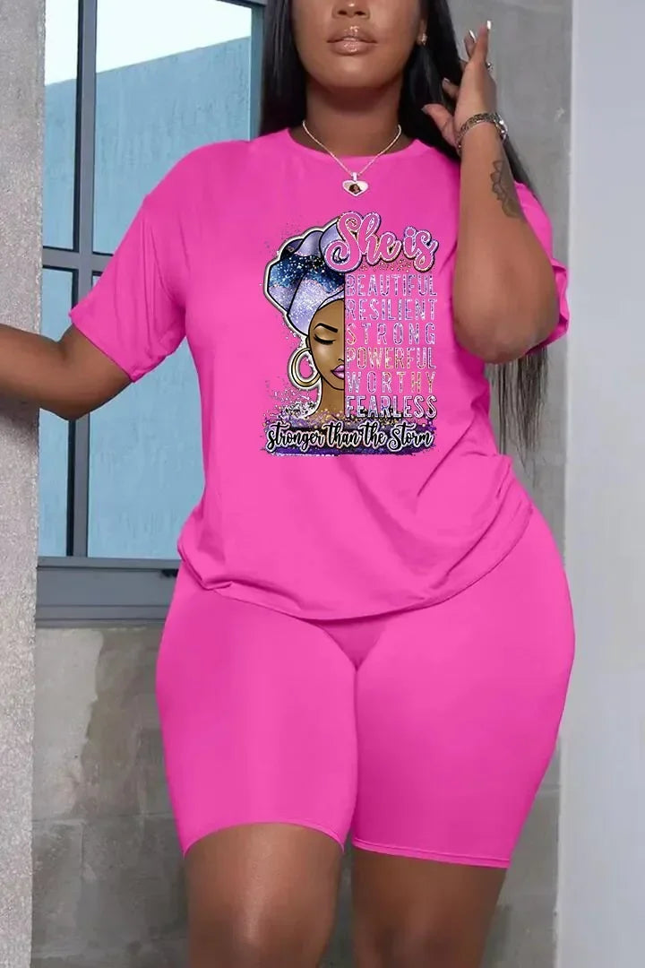 Summer Women Printing Casual T-Shirt Y2k Graphics Top Shorts Set Femme Short Sleeve Two Pieces Set Lady Daily Streetwear Outfits