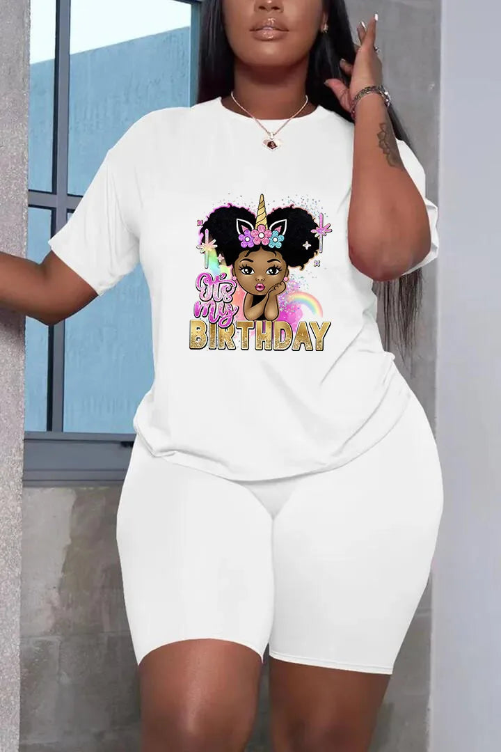 Summer Women Printing Casual T-Shirt Y2k Graphics Top Shorts Set Femme Short Sleeve Two Pieces Set Lady Daily Streetwear Outfits