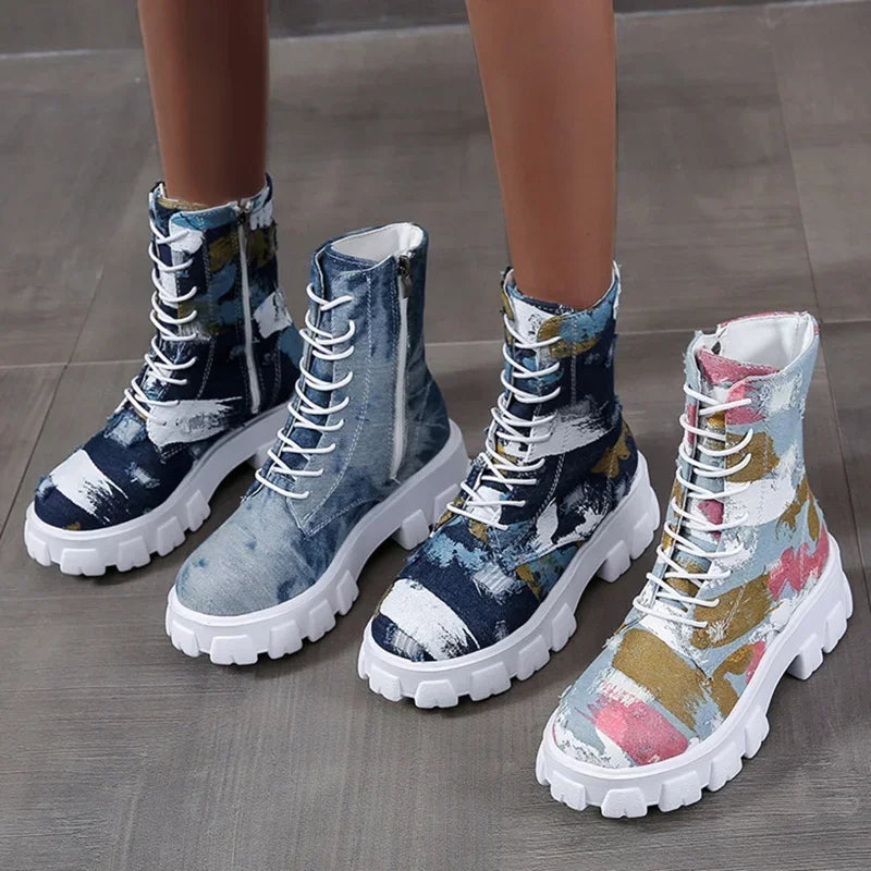 2023 Style Fashion Shoes Breathable Thick-soled Retro Slip-on Combat Boot Fashionable Design Casual Boots Sapatos Femininos