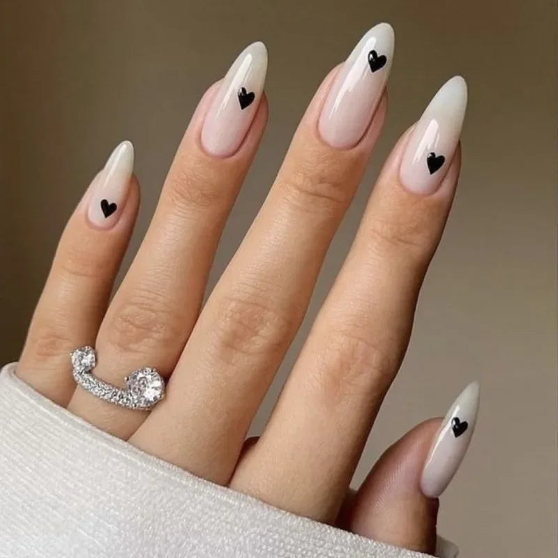 24Pcs/Set Press on Nails Gradient Point Drill Ballet Wearing False Nails Long French Stick on Nail Artificial Acrylic Fake Nails