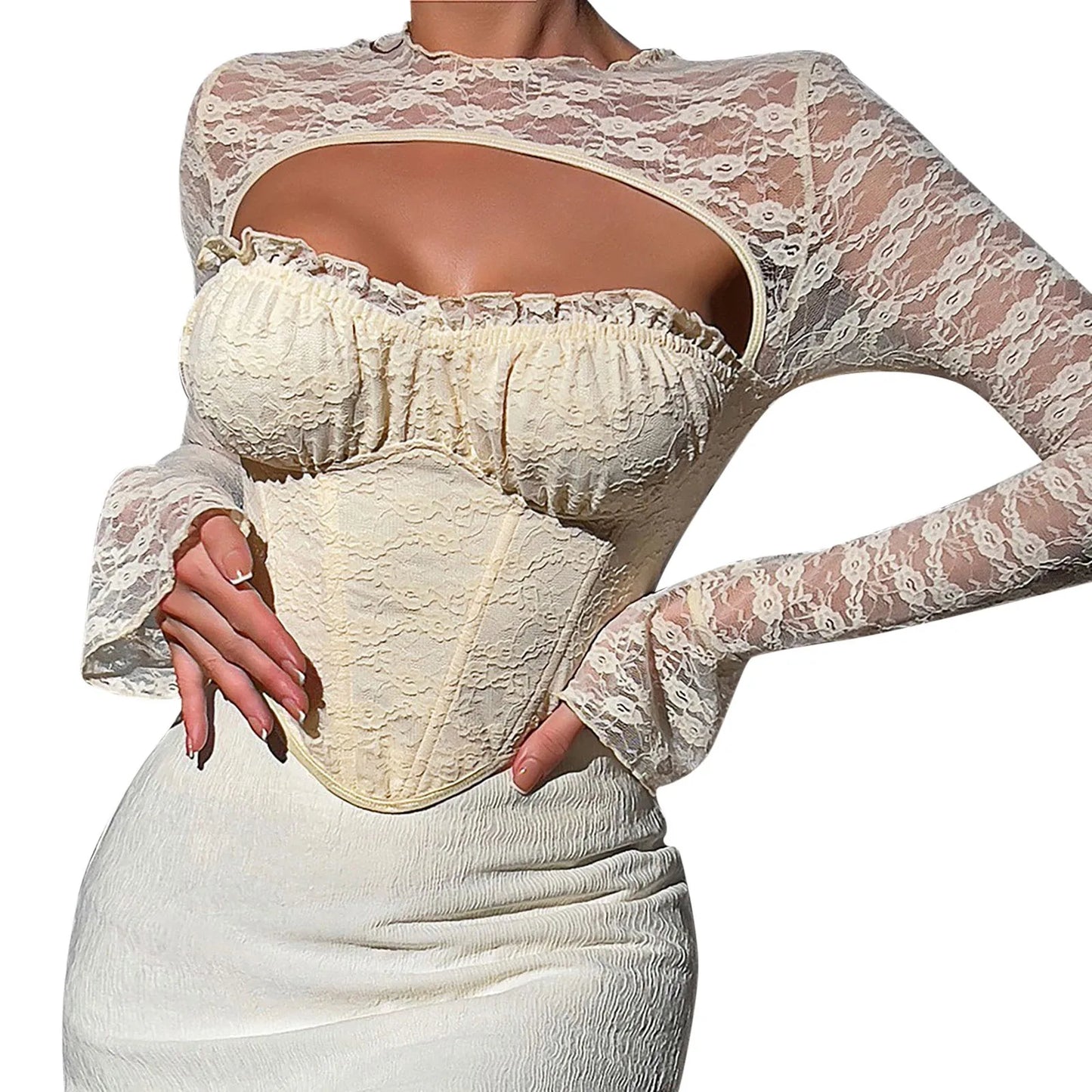Ruched Bodysuit Women White Lace Tank Tops Valentine Day Spring T Shirt Long Sleeve Leather Multiple Jumpsuit Tops Sexys