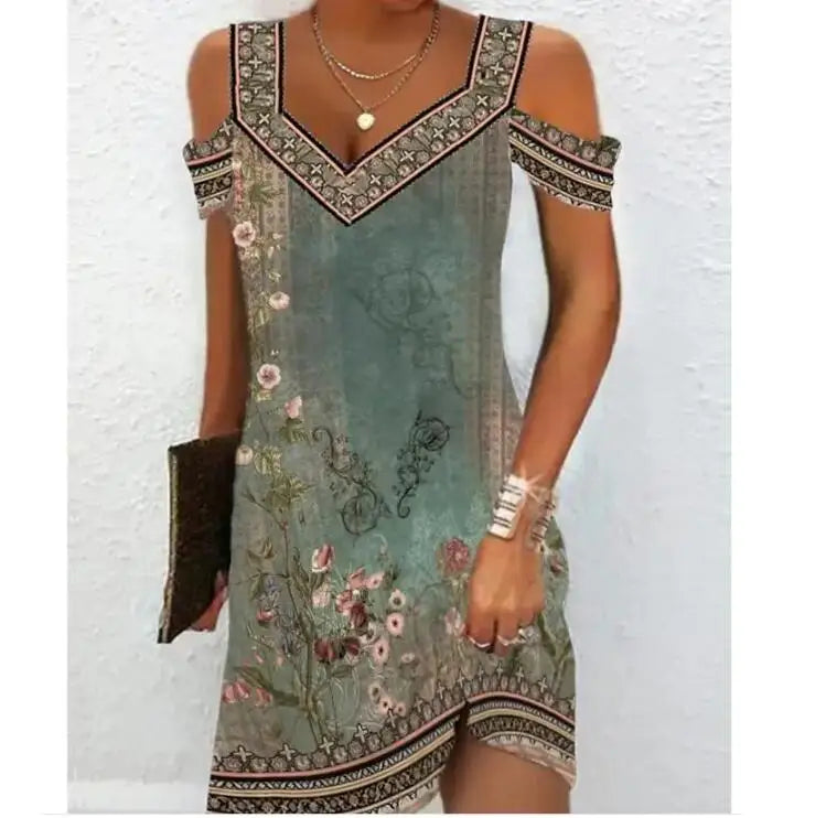 Fashion Party Dress For Women Summer Elegant Floral Printed Vintage Dress Casual Lady A-Line Dress