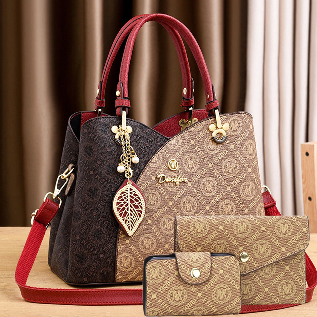 Elegant Faux Leather Tote Bag Set 3pcs Classic Large Capacity Ivory White with Magnetic Clos Casual Handbag