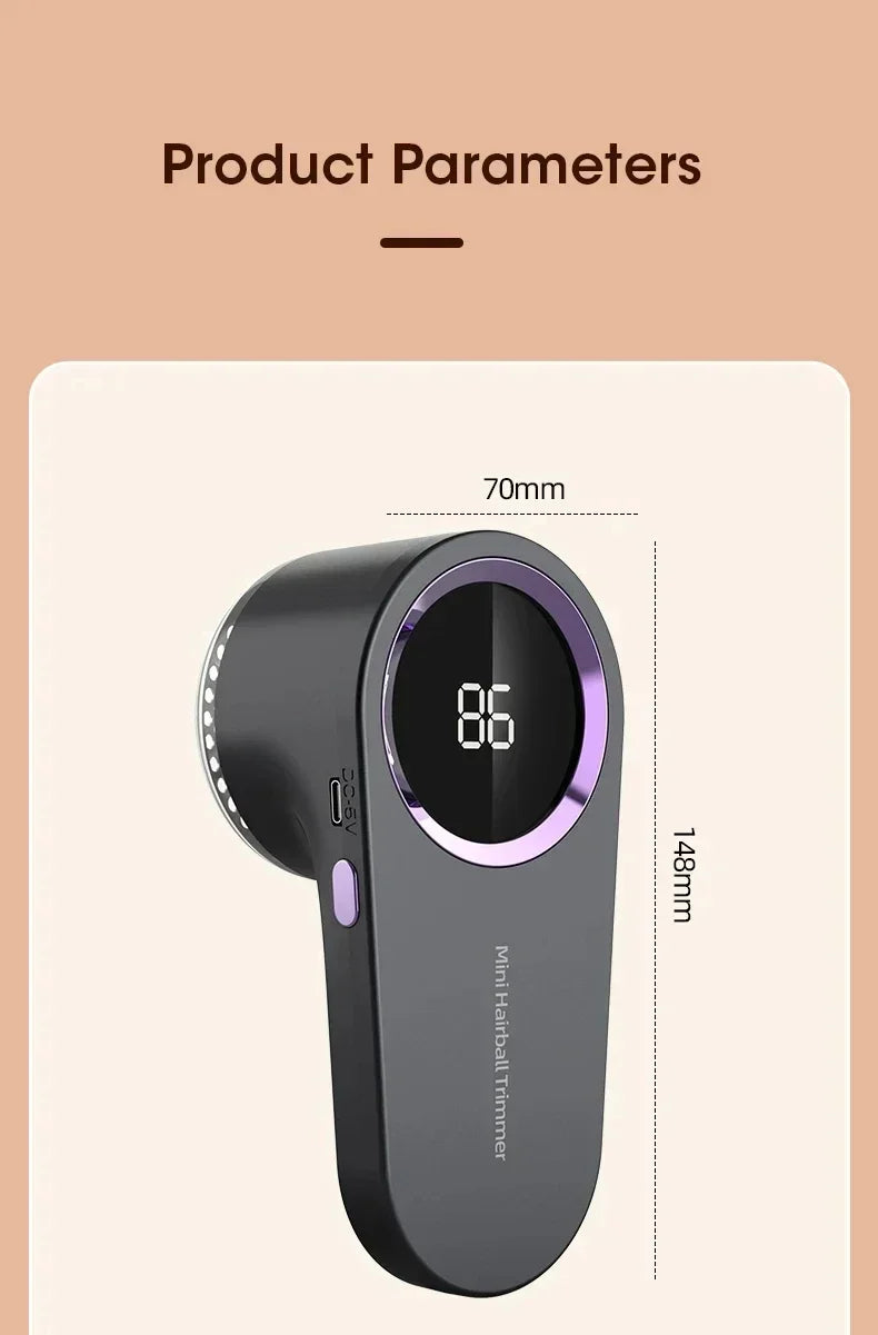 Rechargeable Electric Lint Remover Portable Hair Ball Trimmer for Household Clothe Fabric with LED Display Three Levels