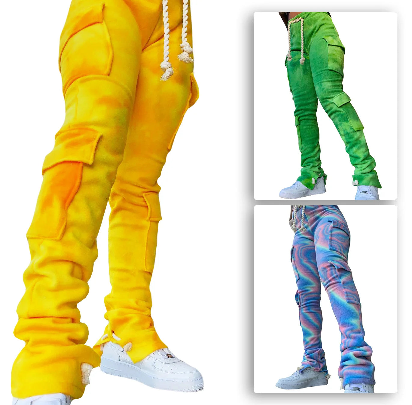 Strecth Cargo Pants for Women Streetwear Mid Waist Multi Pockets Drawstring Trousers Vintage 2024 Autumn Printing Sweatpants