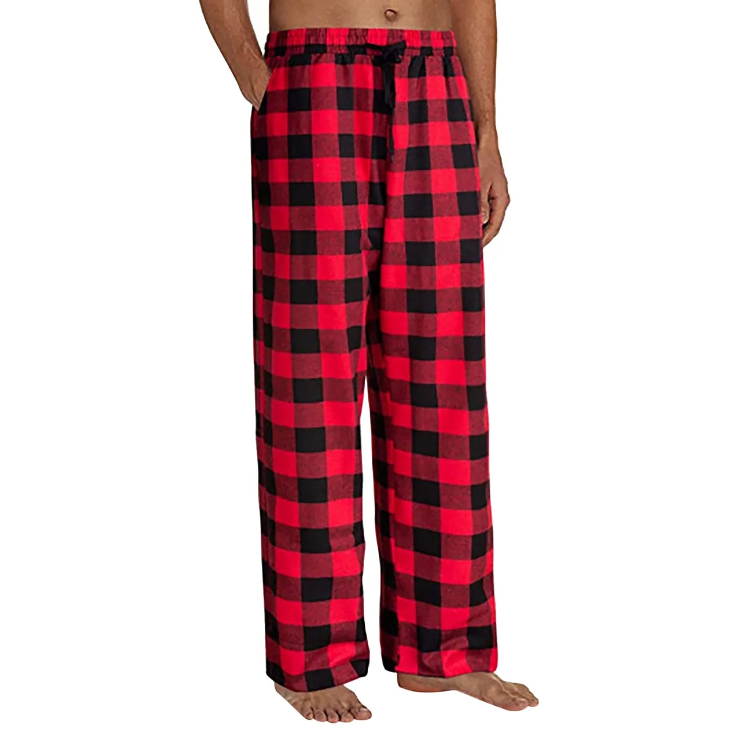 Men Pajamas Plaid Pants Sleep Long Pant With Pockets Soft Pj Bottoms Classic Home Wear Elastic Waist Korean Fashion Clothing