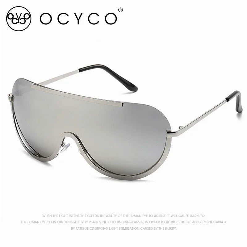 Oversized Punk Sunglasses for Women Metal Semi-Rimless Big Shades with Shield Lens Gradient Photochromic UV400 Fashion Eyewear