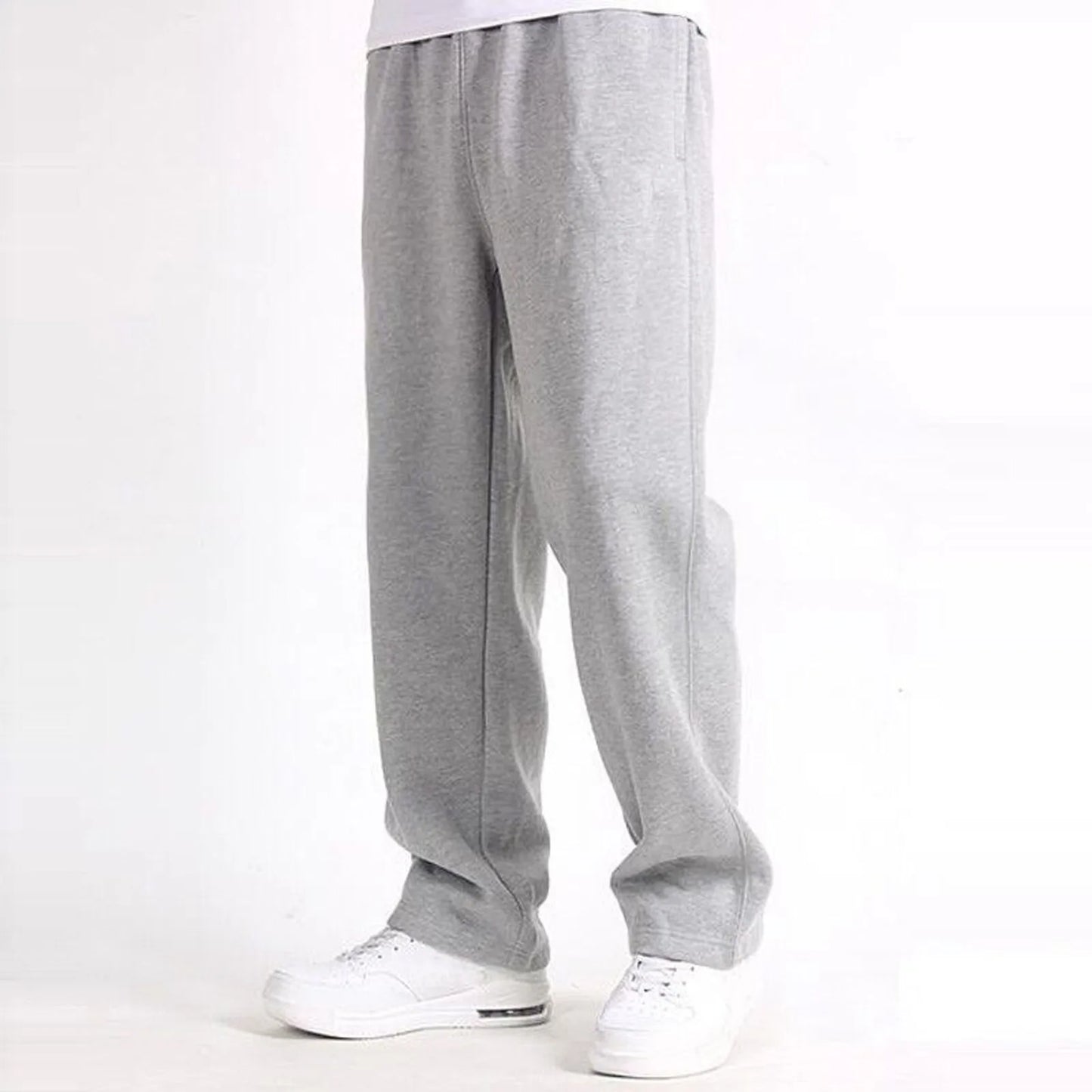 Men's Solid Color Sweatpants Casual Straight Pants Trendy Youth Warm Loose Baggy Elastic All-Match Trousers