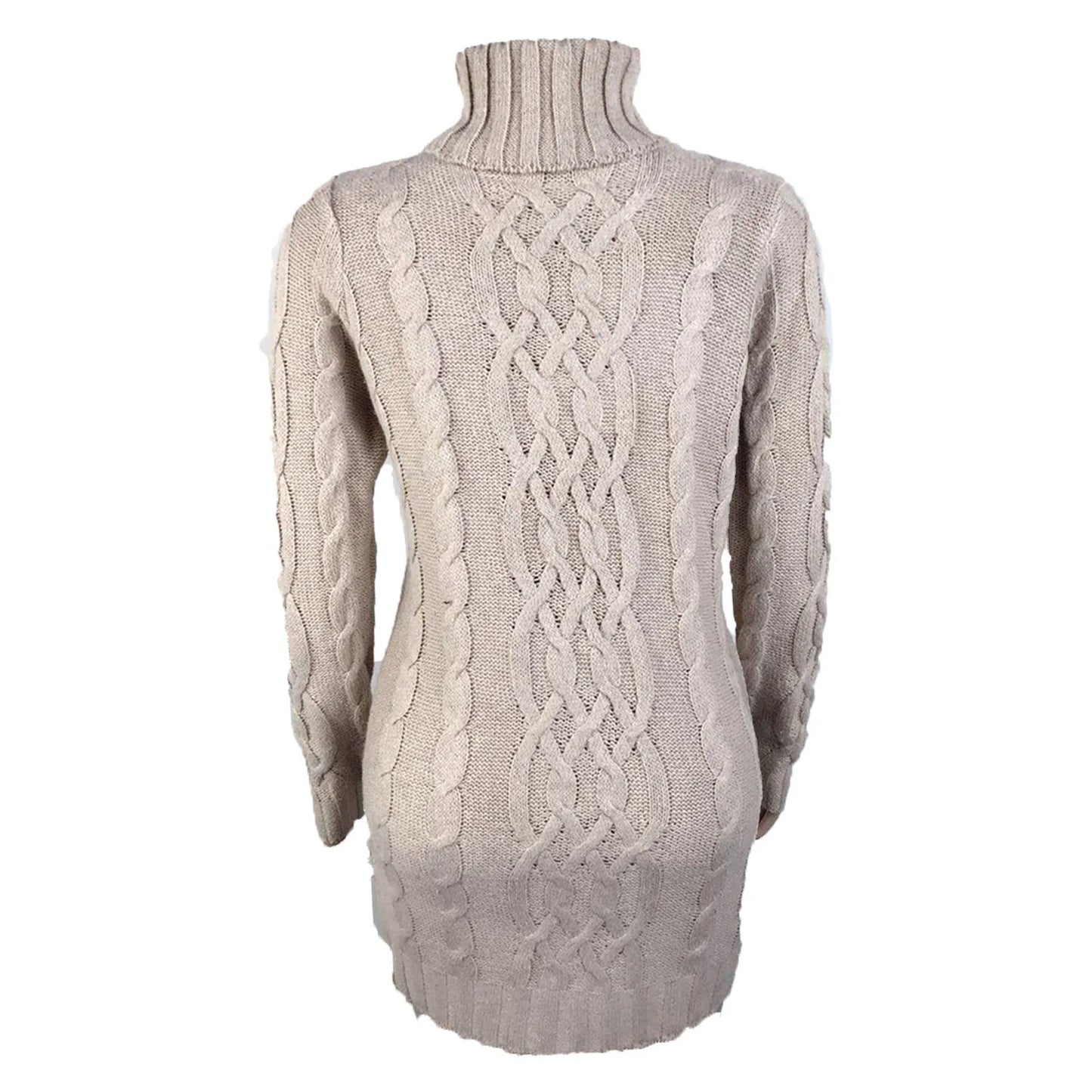 Elegant Women's Turtleneck Cable Knit Sweater Dress Long Sleeve Slim Fit Autumn Pullover Dress for Stylish Fall Clothes