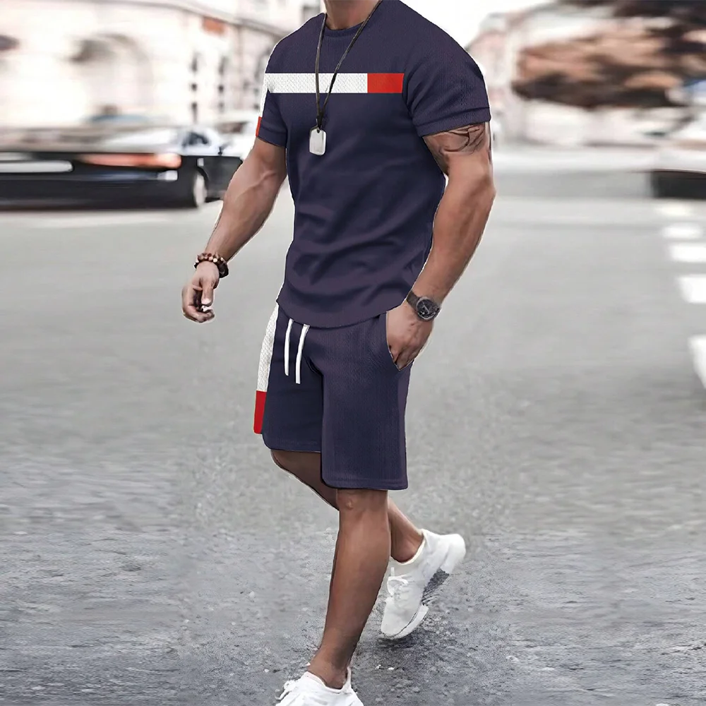 Men's Quick Drying Summer Casual Sports Suit Short Sleeve O-Neck Polyester Loose Fit Trendy Streetwear Ensemble