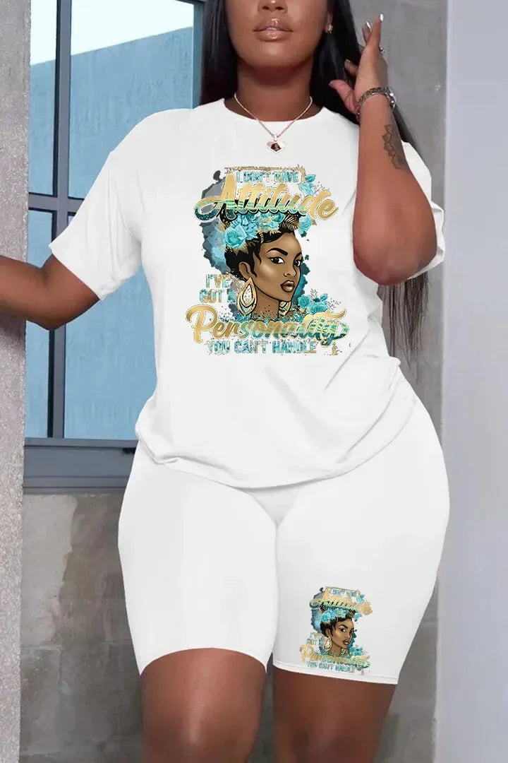 Summer Women Printing Casual T-Shirt Y2k Graphics Top Shorts Set Femme Short Sleeve Two Pieces Set Lady Daily Streetwear Outfits