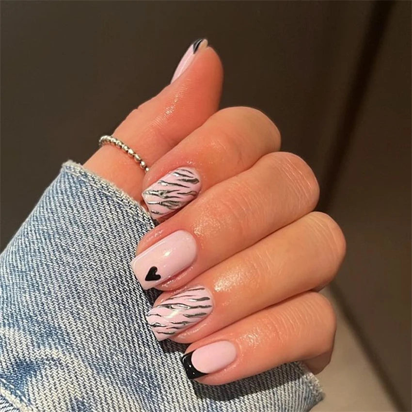 24Pcs/Set Press on Nails Gradient Point Drill Ballet Wearing False Nails Long French Stick on Nail Artificial Acrylic Fake Nails