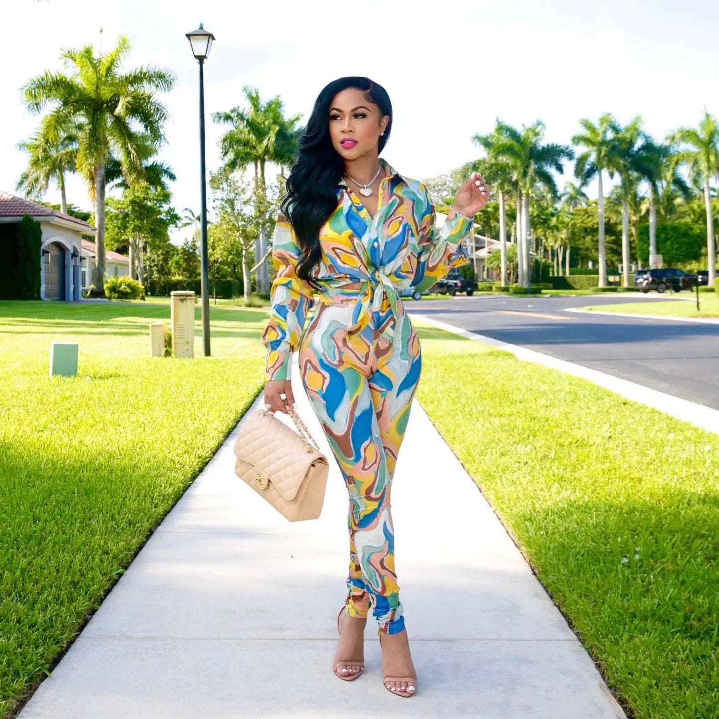 CM.YAYA Autumn Letter Leaf Print Women's Set Blouses Shirt Legging Pants Suit Active Wear Tracksuit Two Piece Set Fitness Outfit