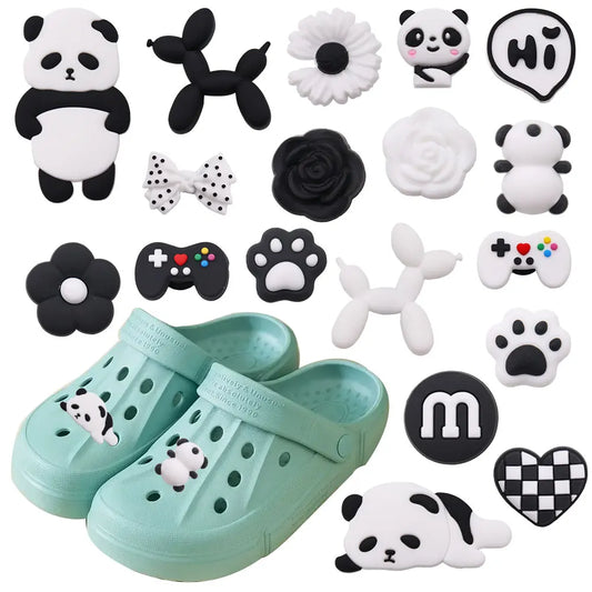 18pcs/set Animals Black Shoe Charms for Clogs Bubble Slides Sandals PVC Shoe Decorations Accessories for Christmas Birthday Gift