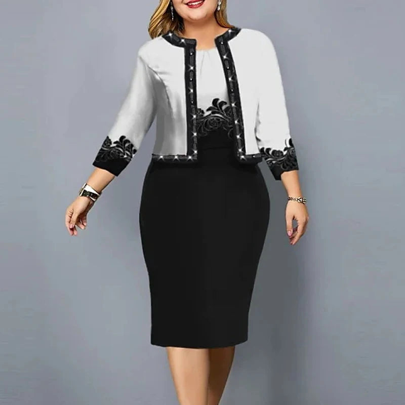 Spring Summer Ladies Suits Women Round Neck Sleeveless Printing Hip Wrap Skirt and High Street Casual Three Quarter Cardigan