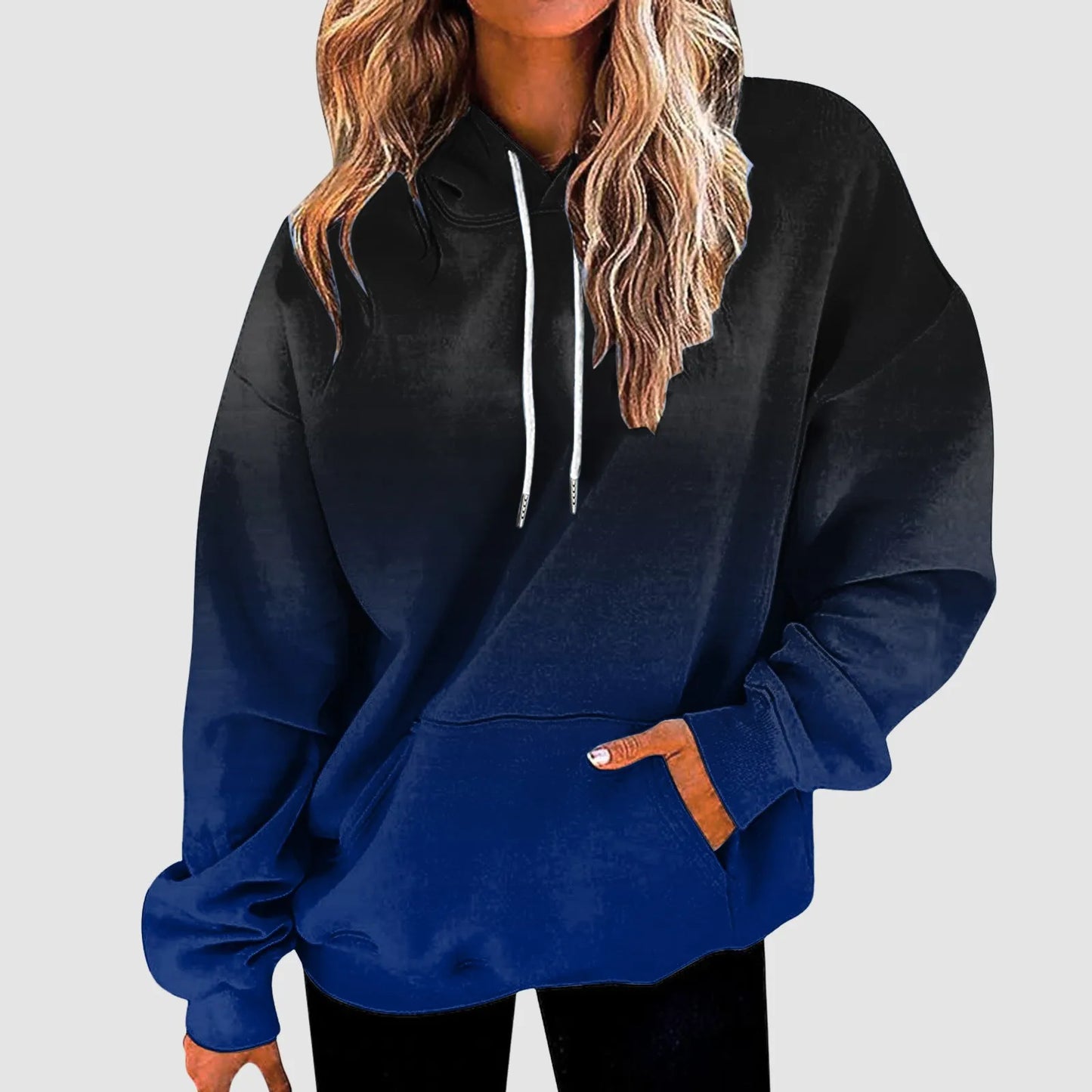Women's Gradient Color Casual Hoodies Long Sleeve Oversized Sweatshirts Loose Fitted Drop-Shoulder Hooded Pullover худи женский