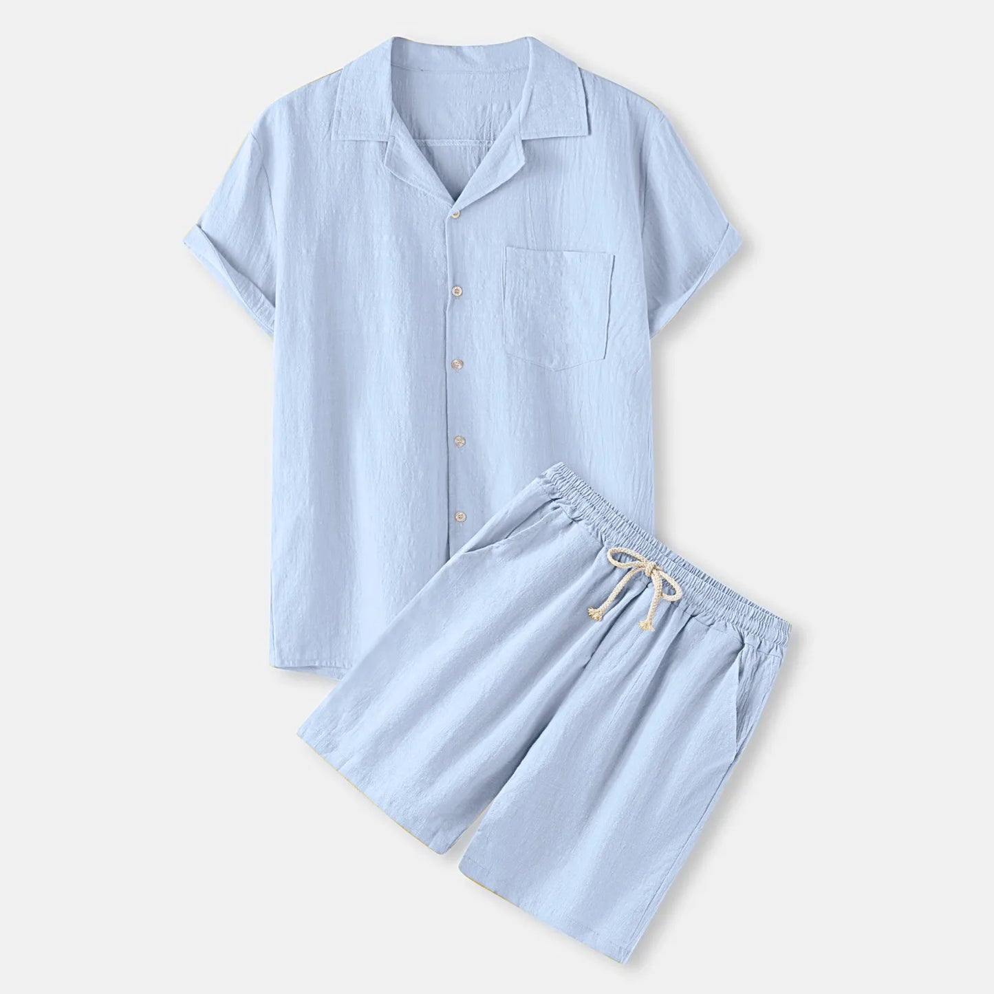 Men's Cotton Turn-down Collar Top Shorts Pant Suite Solid Color Casual Daily Fashion Loungewear Comfortable Men's Clothing