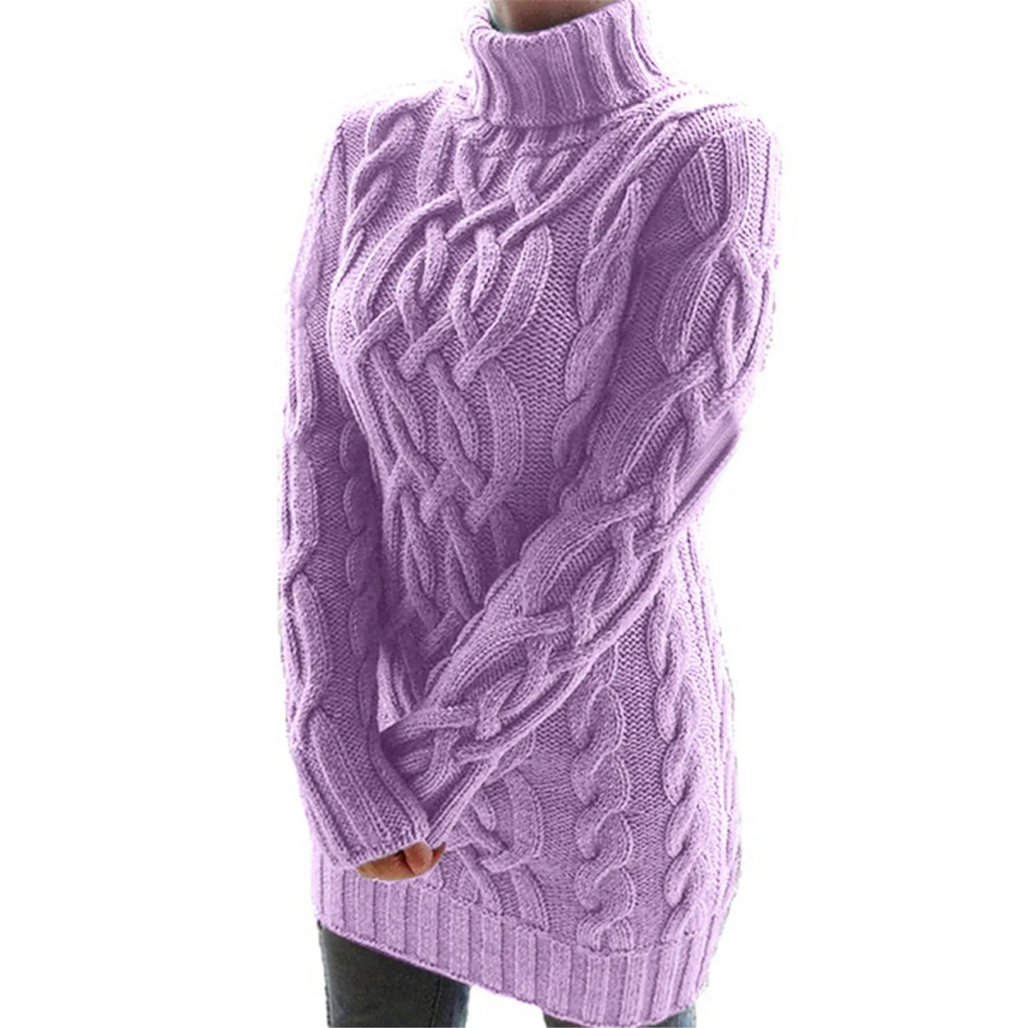 Elegant Women's Turtleneck Cable Knit Sweater Dress Long Sleeve Slim Fit Autumn Pullover Dress for Stylish Fall Clothes