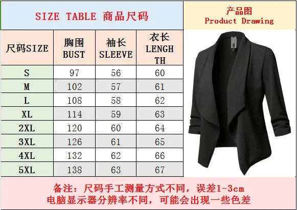 Oversized Women's Blazer S-5XL Notched Long Sleeve Pleated Slim Fit Business Workwear Cardigan Coats