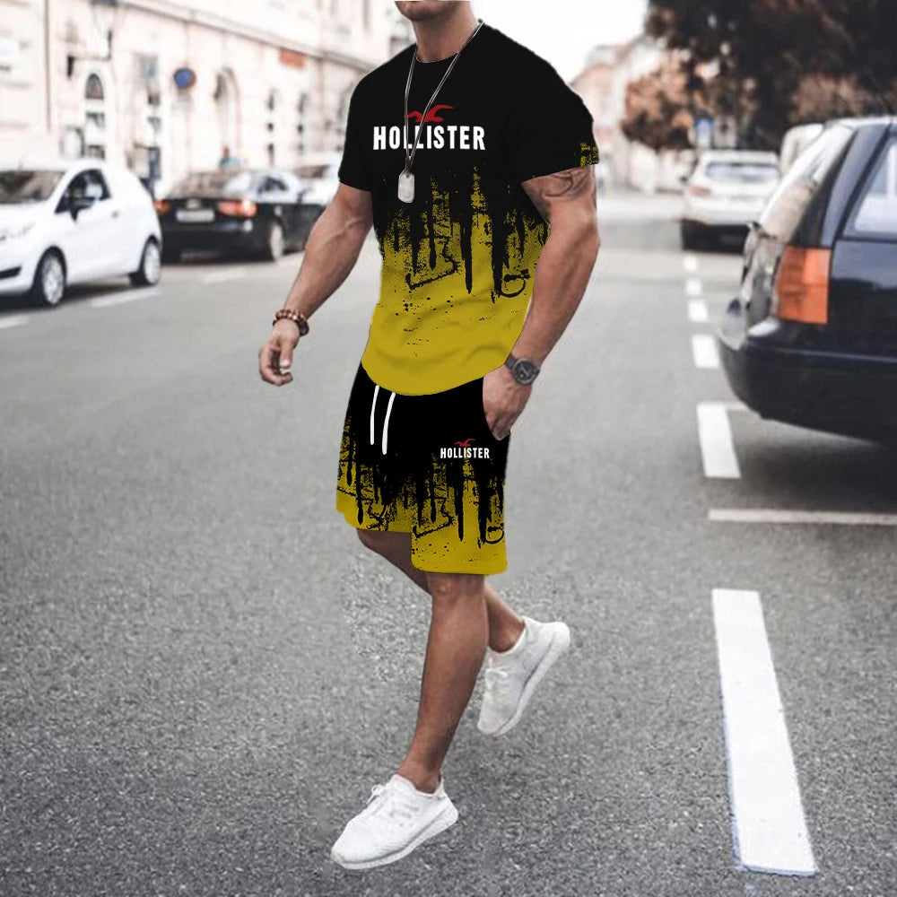 Summer Hot Men's T-shirt+shorts Set Men's Sports Set Print Leisure Fashion Breathable Short Sleeve T-shirt Set - Men's Sets
