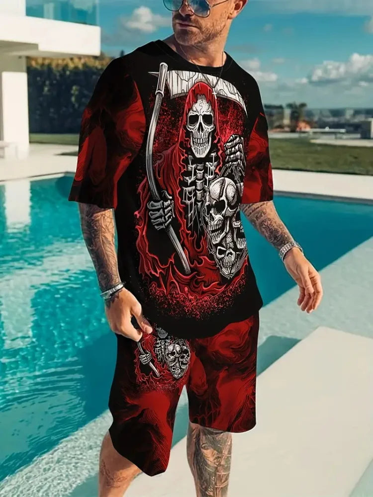 New Lion King 3D Printed Short Sleeve T-shirt Shorts 2 Piece Summer Men's Fashion Street Fashion Short Sleeve Suit Casual
