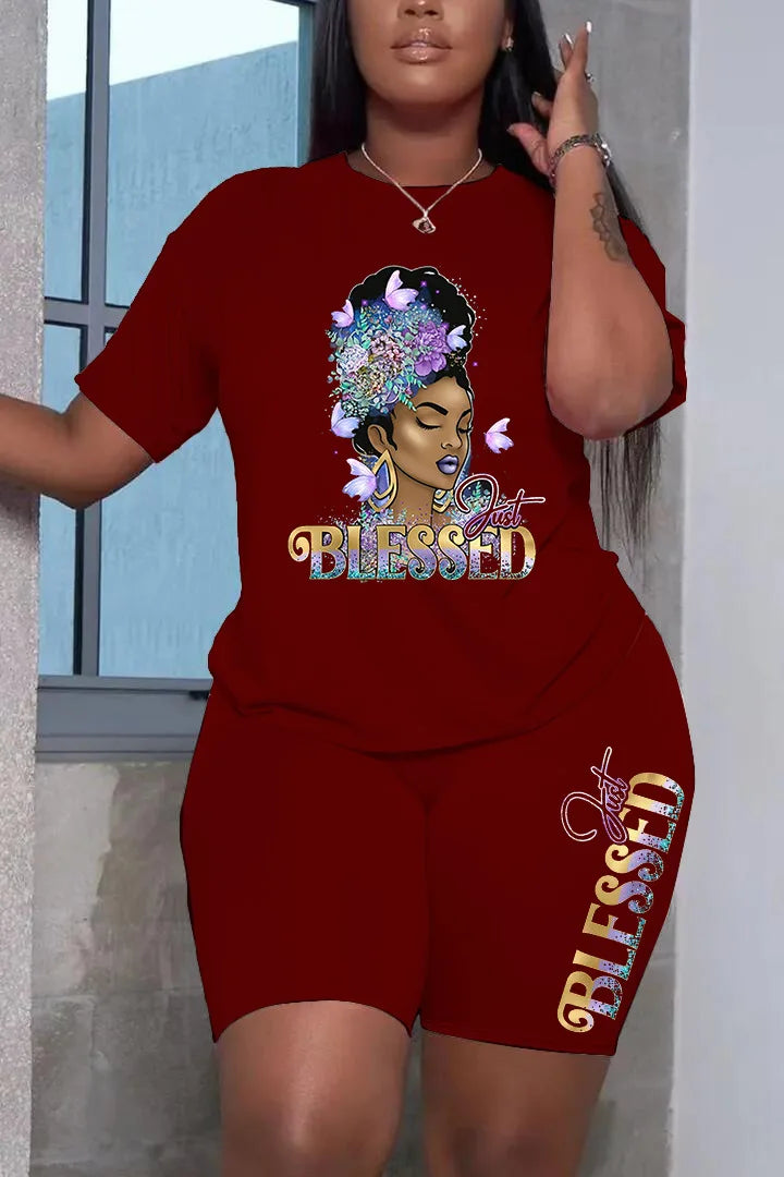Summer Women Printing Casual T-Shirt Y2k Graphics Top Shorts Set Femme Short Sleeve Two Pieces Set Lady Daily Streetwear Outfits