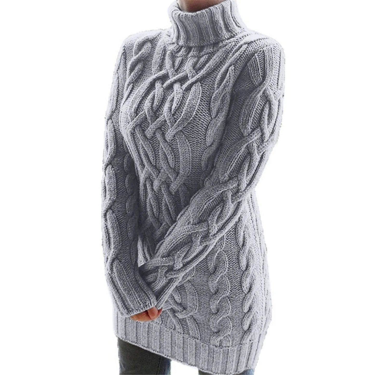 Elegant Women's Turtleneck Cable Knit Sweater Dress Long Sleeve Slim Fit Autumn Pullover Dress for Stylish Fall Clothes