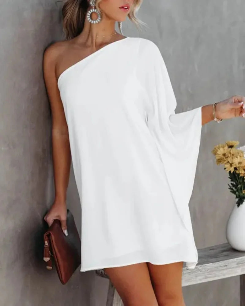 Party Dress Sexy One-Shoulder Long Sleeve Halter Loose Irregular Sundress Cover-Ups Elegant Women Gradient Color Beach Dress
